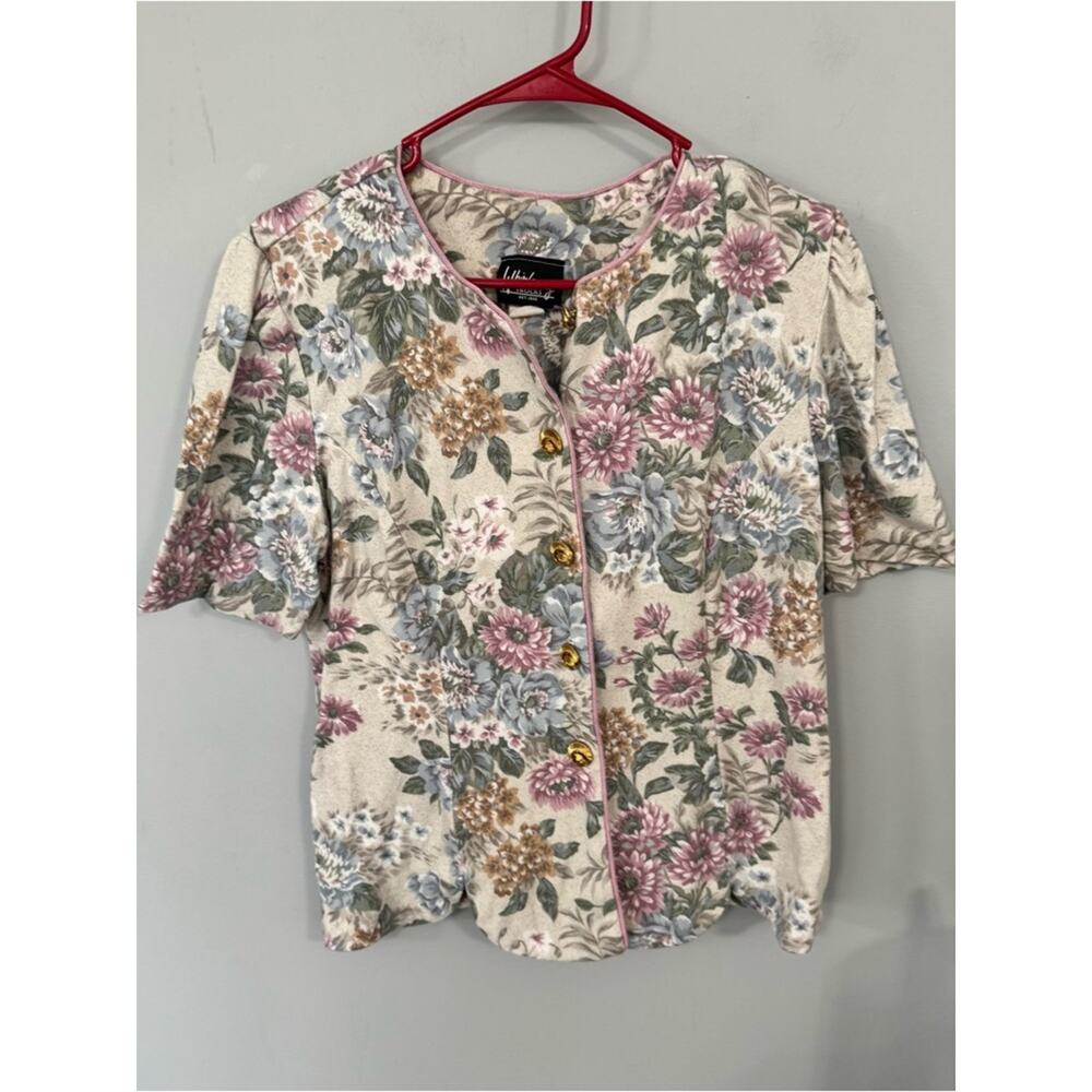 Vintage Whirlaway Frocks 90s Floral Gold Button Front Top Women’s Plus Size 16 P